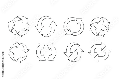 Editable Rotating Arrows Vector Sets, rotating arrows vector, circular arrow design, arrow rotation symbol