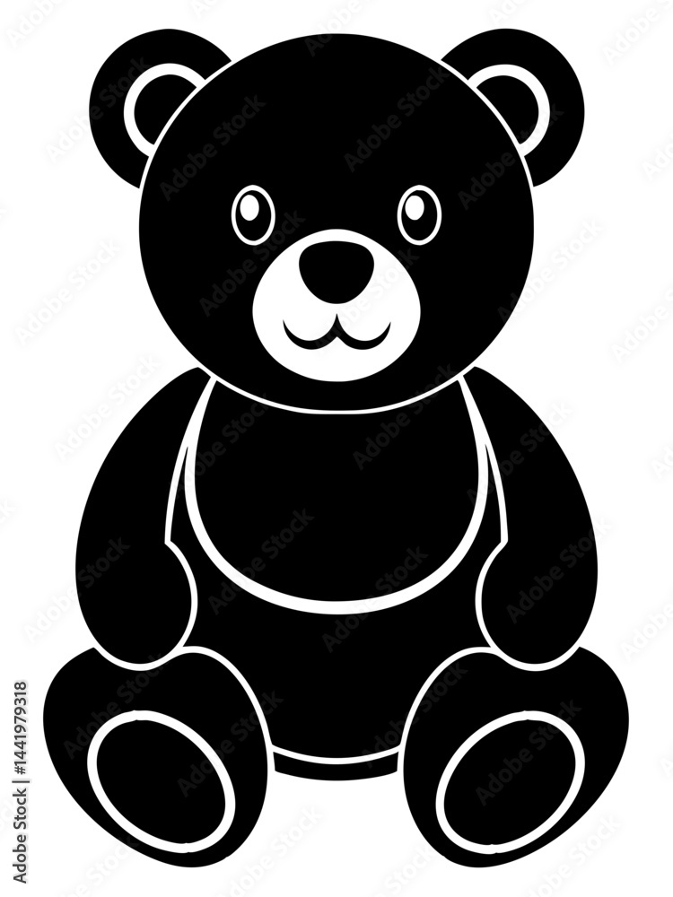 Naklejka premium Smiling Teddy Bear in Bold Silhouette