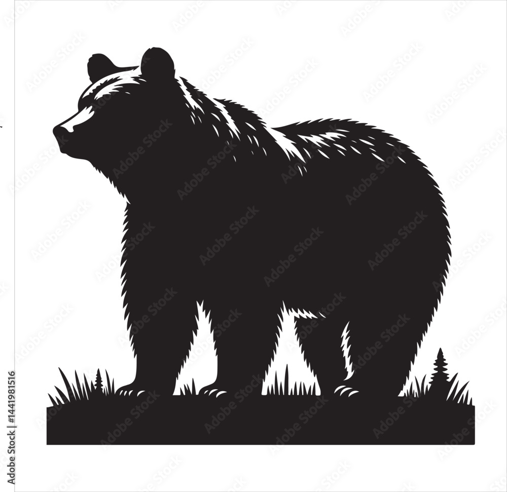 Obraz premium bear standing silhouette, vector, black color silhouette