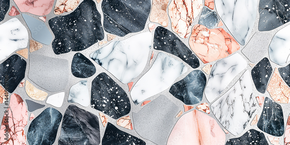 Softly lit and highly detailed, this abstract terrazzo background in muted tones creates a luxurious and minimalist aesthetic, great for high-end visuals and creative projects