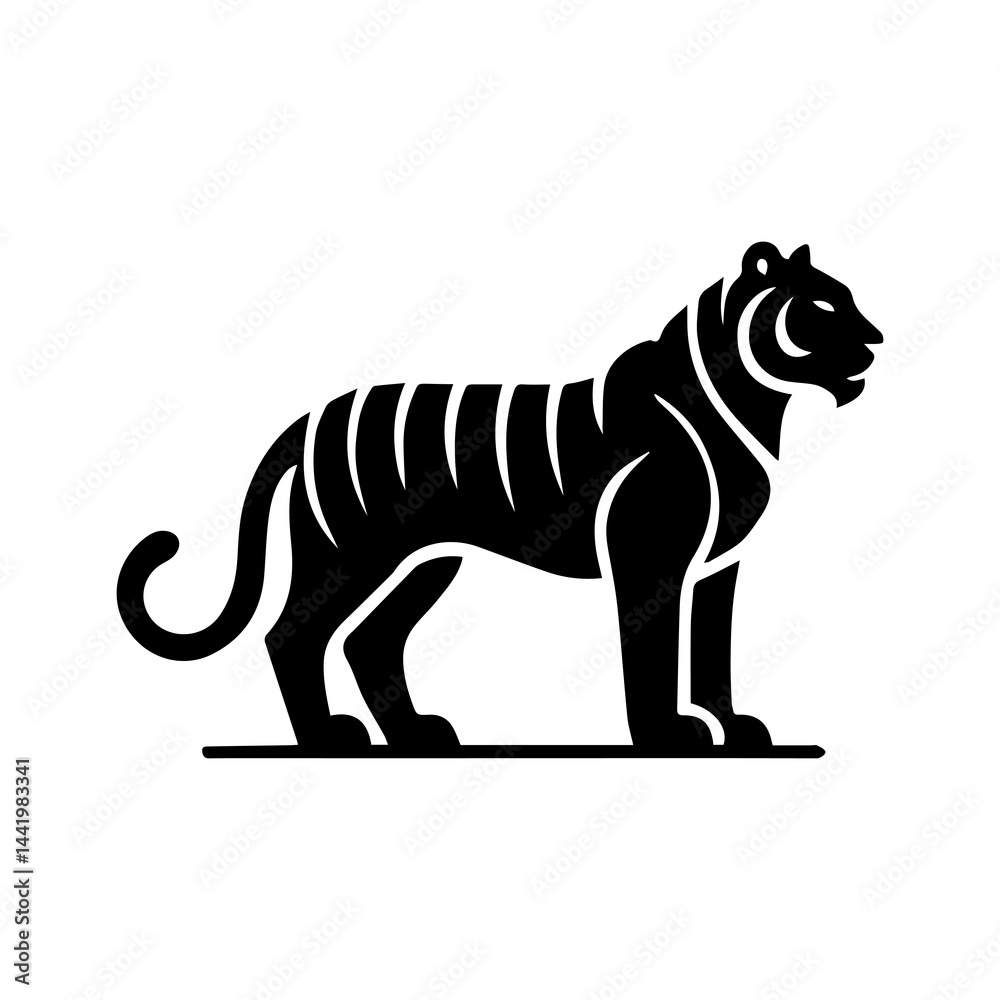 Obraz premium Tiger side view black vector design, silhouette