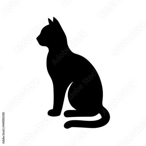 Sitting black cat vector design, silhouette