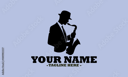 illustration silhouette of the musician playing on a saxophone vector design, logo saxophonist shape art and saxophone player template design