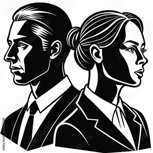 Professional Business Man and Woman Portrait Vector Illustration