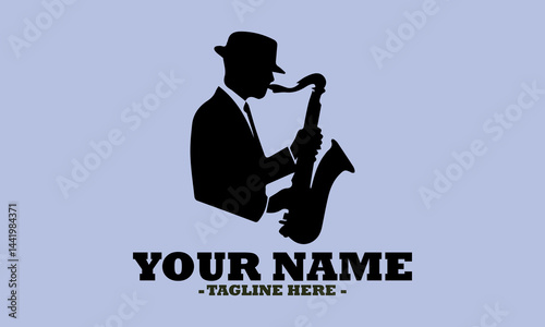 illustration silhouette of the musician playing on a saxophone vector design, logo saxophonist shape art and saxophone player template design
