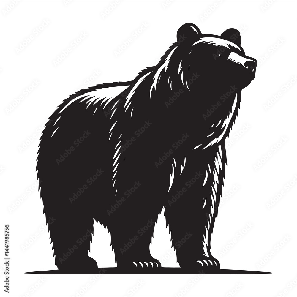 Obraz premium bear standing silhouette, vector, black color silhouette