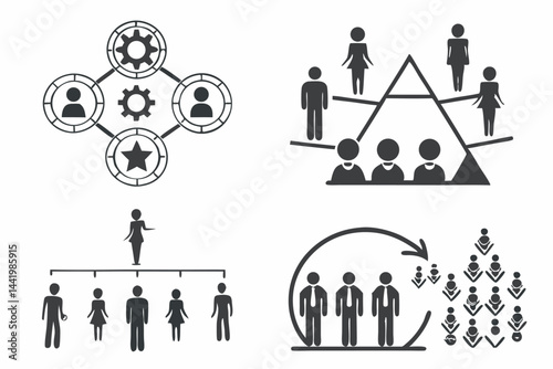 Business organization chart vector icon set teamwork hierarchy and management structure