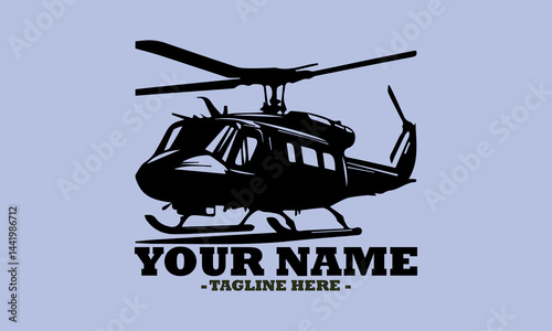 Isolated black luxury business helicopter logo design. Military helicopter in flight, isolated on a vector background and illustration helicopter vector logo design