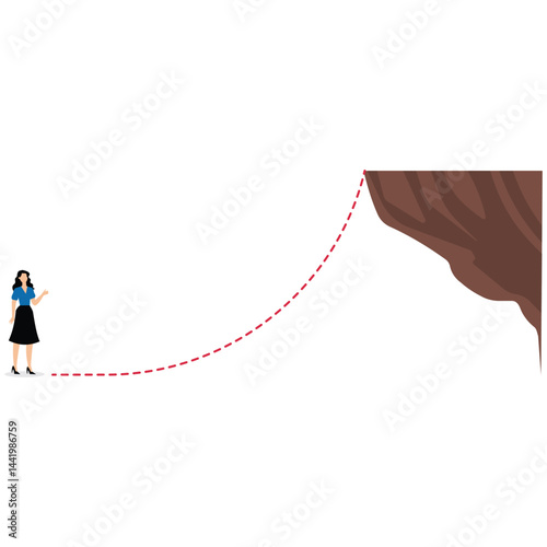 Businesswoman looking the red lines which leading to the top of a mountain