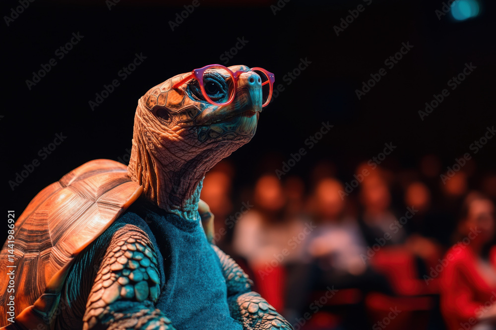 Naklejka premium Turtle with red eye and blue shell.