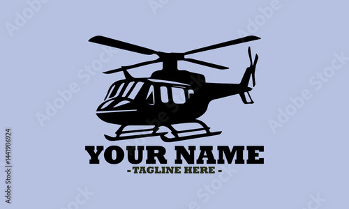 Isolated black luxury business helicopter logo design. Military helicopter in flight, isolated on a vector background and illustration helicopter vector logo design
