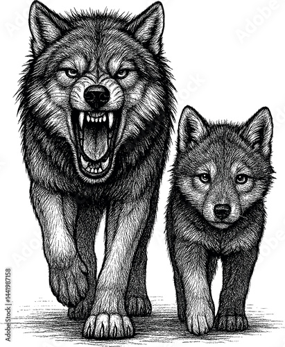 Wolves vector black silhouette print design for T-Shirt