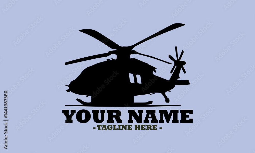 Isolated black luxury business helicopter logo design. Military helicopter in flight, isolated on a vector background and illustration helicopter vector logo design