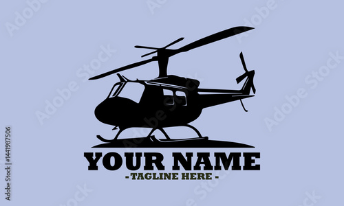 Isolated black luxury business helicopter logo design. Military helicopter in flight, isolated on a vector background and illustration helicopter vector logo design
