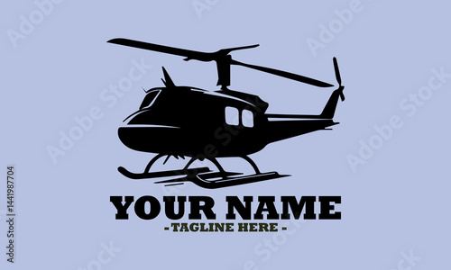 Isolated black luxury business helicopter logo design. Military helicopter in flight, isolated on a vector background and illustration helicopter vector logo design
