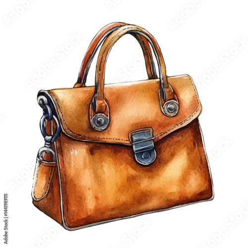 leather handbag, watercolor drawing, isolated on a white background. leather handbag vector.