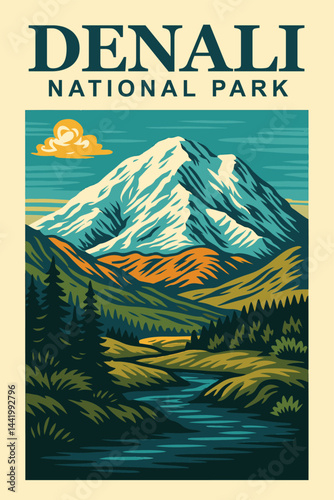 denali national park vector illustration