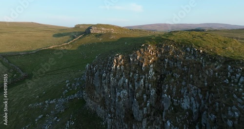Flying over limestone hills in Yorkshire Dales