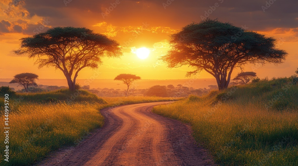 Fototapeta premium African Sunset: Golden Hour on the Savannah
