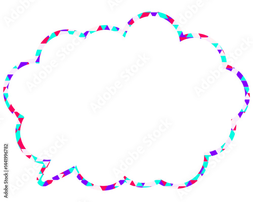 ステンドグラス風吹き出し　三角形模様　丸みのある雲形