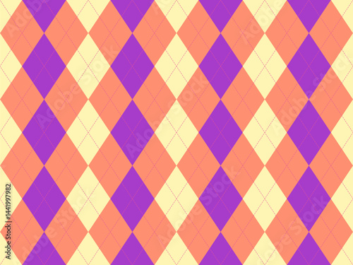 Wallpaper Mural Vibrant argyle pattern in peach, purple, and cream.  Perfect for backgrounds, textiles, fashion, and playful designs.  This cheerful geometric texture offers a retro, yet modern feel. Torontodigital.ca