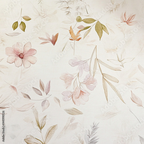 Watercolor Soft Pastel Floral Pattern with Elegant Botanical Details