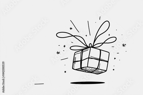 Abstract minimalist line art of a gift box with dynamite, isolated on a transparent or white background.