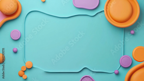 Obraz na płótnie Abstract teal background with colorful 3D shapes forming a frame. w salonie