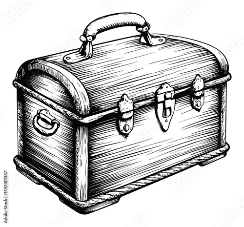 Vintage Engraved Illustration of a Decorative Storage Chest