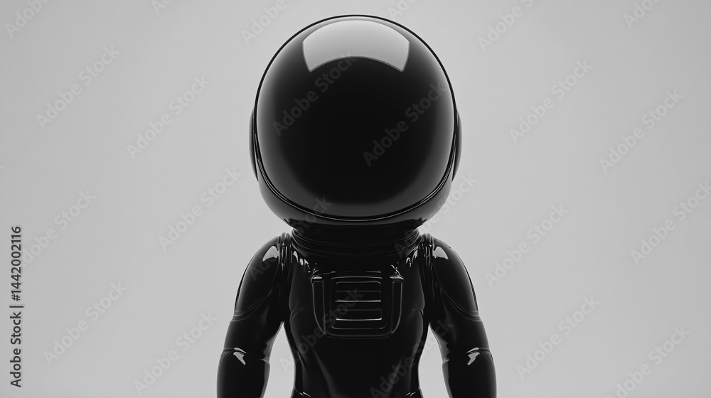 Close-up of a black astronaut figurine against a white background.
