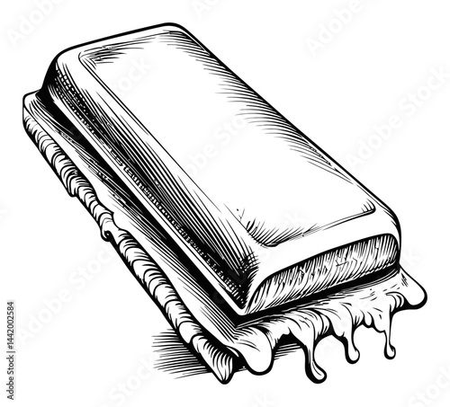 Detailed Engraving of a Soap Bar with Smooth Drips and Texture