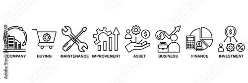 Capital expenditure icon set vector illustration concept with icon of company, buying, maintenance, improvement, asset, business, finance, investment