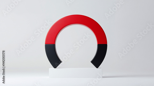 Obraz na płótnie Red and black horseshoe magnet on white cube. w salonie