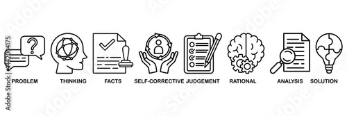 Critical thinking icon set vector illustration concept for the analysis of facts with an icon of problem, thinking, facts, self-corrective, judgment, rational, analysis, and solution