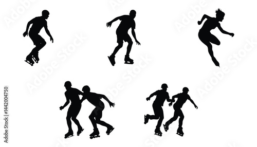 Extreme Roller Skating Silhouettes – Jumping, Pair Skating, Action Sports Vector Set