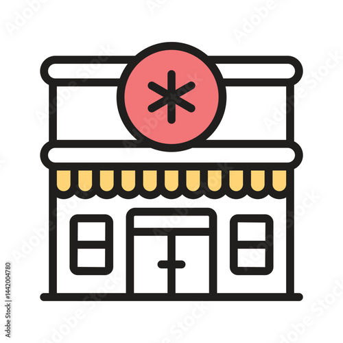 Well crafted outline style icon showing pharmacy building