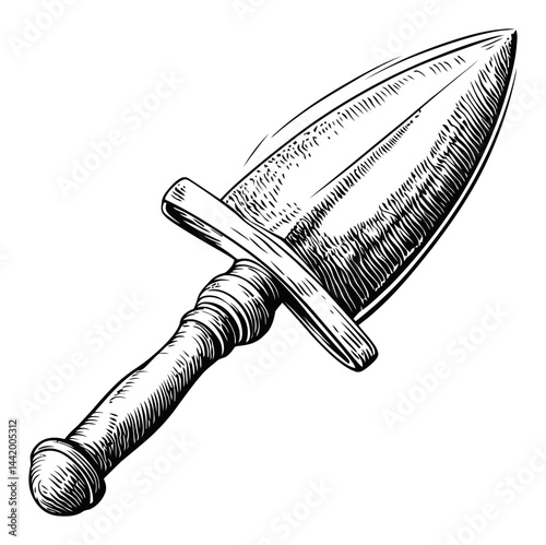 Detailed Engraving of a Classic Illustration of a Trowel Tool
