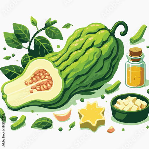 green, organic, fresh, ingredient, food, vegetable, raw, healthy, natural, agriculture, vegetarian, chayote, background, diet, white, fruit, plant, nutrition, vegetables, isolated, nutritious, freshne