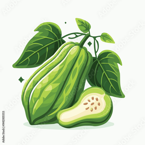 green, organic, fresh, ingredient, food, vegetable, raw, healthy, natural, agriculture, vegetarian, chayote, background, diet, white, fruit, plant, nutrition, vegetables, isolated, nutritious, freshne