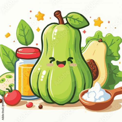 green, organic, fresh, ingredient, food, vegetable, raw, healthy, natural, agriculture, vegetarian, chayote, background, diet, white, fruit, plant, nutrition, vegetables, isolated, nutritious, freshne
