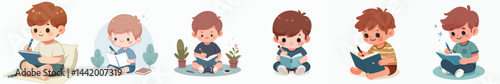 vector collection of a boy and girl reading and writing books