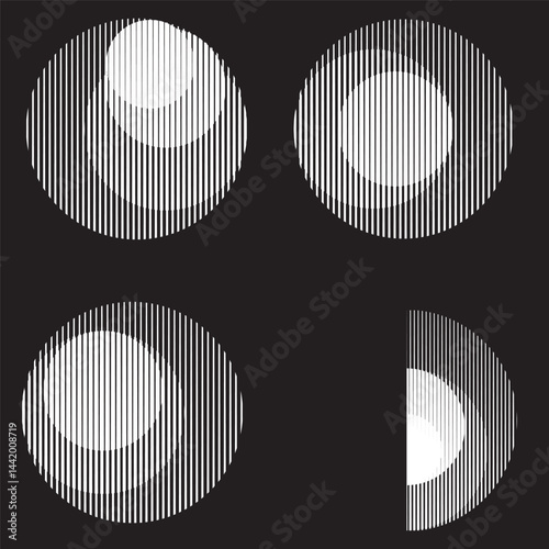 Logo with lines, circles, ovals .Modern art design .Black Vector stripes .Straight speed lines .Geometric shape. Wall art .