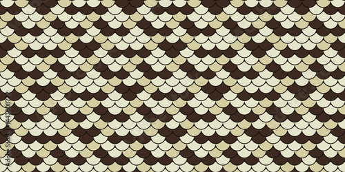 Elegant seamless pattern of overlapping scales in beige and brown.  Ideal for textile design, website backgrounds, or any project needing a sophisticated, textured aesthetic.
