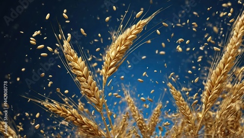 blue and gold flying grains gracefully combine, hi-res image background