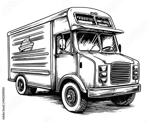 Vintage Delivery Truck Sketch with Distinct Features and Design