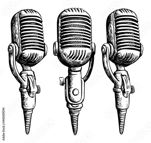 Vintage Microphones Engraving Artwork for Music and Audio Design