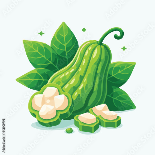 green, organic, fresh, ingredient, food, vegetable, raw, healthy, natural, agriculture, vegetarian, chayote, background, diet, white, fruit, plant, nutrition, vegetables, isolated, nutritious, freshne