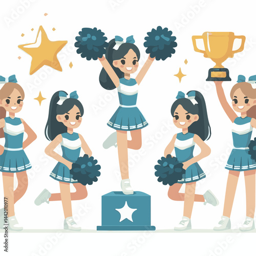 team, cheerleading, sport, game, dance, girl, female, cheerful, dancer, fitness, silhouette, symbol, pompom, jump, training, pompoms, loudspeaker, loud, speaker, leader, sporting, amplifier, formation