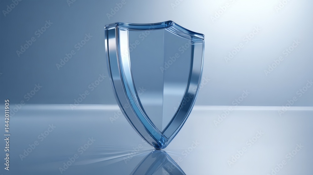 Crystal Shield Sleek Design on Reflective Surface in Minimalist Soft Blue Backdrop Crystal Shield Sleek Design on Reflective Surface in Minimalist Soft Blue Backdrop