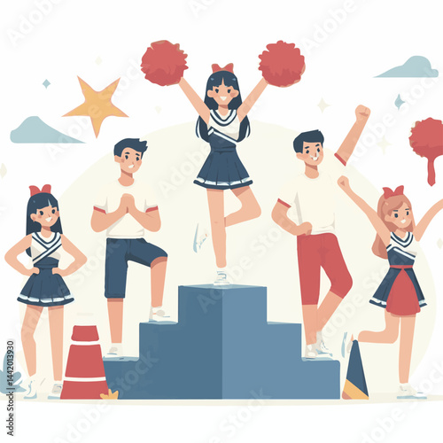 team, cheerleading, sport, game, dance, girl, female, cheerful, dancer, fitness, silhouette, symbol, pompom, jump, training, pompoms, loudspeaker, loud, speaker, leader, sporting, amplifier, formation